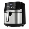 A studio shot of a black and silver air fryer against a white background. Produktbild-Vorschau