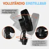 A collage of a black oscillating fan, highlighting its adjustable head and rotation. Produktbild-Vorschau