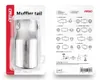 The image shows the product packaging for a muffler tail, with the product visible inside the clear plastic. Produktbild-Vorschau