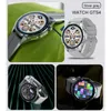 A collage of images showcasing a smartwatch from different angles and with different screen displays. Produktbild-Vorschau