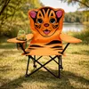 Kinder Anglersessel Orange mit Getränkehalter und Tasche Motiv Tiger Produktbild-Vorschau