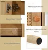 Collage of close-up images highlighting features of a wooden nightstand. Produktbild-Vorschau