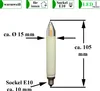 A diagram of an LED filament candle bulb with dimensions and specifications. Produktbild-Vorschau