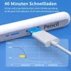 A stylus pen is shown charging, with a graph illustrating its charging speed. Produktbild-Vorschau