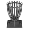 A black metal fire pit on a square base, shown against a white background. Produktbild-Vorschau
