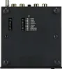The back panel of a black audio device, showing DIP switches and labels for configuration options. Produktbild-Vorschau