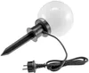A white globe garden light with a black stake and power cord. Produktbild-Vorschau