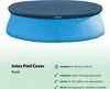 A blue inflatable pool with a dark gray cover, shown from a slightly elevated side angle. Text and icons are present below the pool. Produktbild-Vorschau