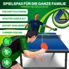Two people playing table tennis, with promotional text and icons. Produktbild-Vorschau
