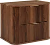 A dark brown wooden cabinet with two drawers and gold handles, presented against a white background. Náhled obrázku produktu