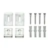 A set of mirror clips, screws, and wall anchors arranged on a white background. Produktbild-Vorschau
