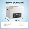 A product specification collage for a digital ultrasonic cleaner, featuring dimensions and technical details. Anteprima dell’immagine prodotto