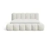 A white upholstered bed frame with a mattress on a white background. Voir les images du produit