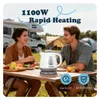 A couple is enjoying a meal outdoors with a kettle on the table, suggesting a camping or travel scenario. Produktbild-Vorschau