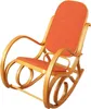 A rocking chair with orange upholstery and a light wood frame, isolated on a white background.