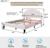 A diagram showing the dimensions of a bed frame, along with icons indicating capacity, included tools, and assembly time. Produktbild-Vorschau