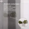 A close-up of a striped fabric with text overlay describing its features, and a small inset image of potted plants. Produktbild-Vorschau