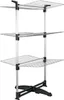 A three-tiered drying rack with a silver frame and black base. Voir les images du produit