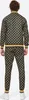A person wearing a black and gold patterned tracksuit, viewed from the back. Náhled obrázku produktu
