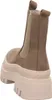 A close-up rear view of a taupe Chelsea boot with a thick platform sole. Podgląd zdjęcia produktu