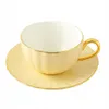 Porzellan Tasse mit Untertasse 220 ml Gelb Gold – Elegante Produktbild-Vorschau 1
