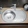 Einbauspüle 77x50cm rund aus Edelstahl Ablage - links Produktbild-Vorschau 2