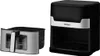A black and silver air fryer basket and a black and silver coffee maker are displayed side-by-side against a white background. Anteprima dell’immagine prodotto
