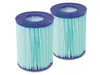 Two cylindrical water filters with blue tops and light blue pleated bodies are shown against a white background. Produktbild-Vorschau