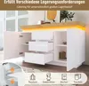 A white sideboard with drawers and doors, featuring LED lighting, displayed in a room setting. Voir les images du produit
