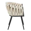 A side view of a single beige chair with a braided design and black legs, isolated on a white background. Produktbild-Vorschau