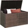 An open rattan storage box filled with cushions, shown against a white background. Produktbild-Vorschau