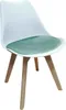 A single chair with a white seat and a green cushion, on a white background.
