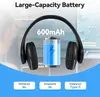 A pair of black headphones is shown with a battery icon and text highlighting its capacity and features. Produktbild-Vorschau