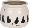 A cream-colored ceramic pot with a black cat design. Podgląd zdjęcia produktu