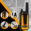 A comparison of features for a walkie-talkie, showing its belt clip and antenna. Produktbild-Vorschau