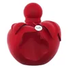 A red apple-shaped perfume bottle with a silver tag. Voir les images du produit