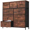 A 10-drawer dresser with a rustic wood grain finish and black metal frame. Voir les images du produit