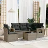 6-tlg. Garten-Sofagarnitur mit Kissen Grau Poly Rattan Produktbild-Vorschau 1