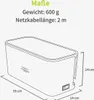 A diagram of a cable box with dimensions and weight information. Produktbild-Vorschau