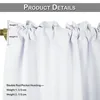 A close-up view of white curtains with text indicating product details and measurements. Produktbild-Vorschau