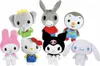 A collection of seven plush toys arranged on a white background. Produktbild-Vorschau