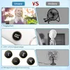 Comparison image showing a neck fan and a desk fan, highlighting features of the neck fan. Produktbild-Vorschau
