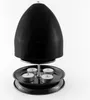 A black candle heater with four tealights on a black plate, set against a white background. Produktbild-Vorschau