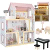 Holzpuppenhaus mit Möbeln, 78 cm, rosa, LED Produktbild-Vorschau 1