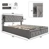 A diagram showing the dimensions of a bed frame with a headboard and storage drawers. Produktbild-Vorschau