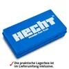 A blue storage box with the brand name 'HECHT' and 'made for fun' printed on it, set against a white background. A red checkmark and German text are present below the box. Produktbild-Vorschau