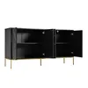 A black sideboard with gold legs and accents, shown with its doors open. Produktbild-Vorschau