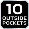 A graphic displaying the number 10 and text indicating "10 OUTSIDE POCKETS". Náhľad obrázku produktu