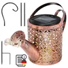 A solar-powered watering can lamp with decorative cutouts and LED lights, along with its accessories, displayed on a white background. Anteprima dell’immagine prodotto