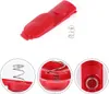 A collage of images showing a red plastic clip lock button with a spring for a Dyson vacuum cleaner, with close-up views of the spring mechanism. Produktbild-Vorschau